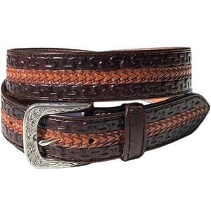 Genuine Leather Serpentine Edge Western Belt Men's (Size 32)Tooled Snake Pattern